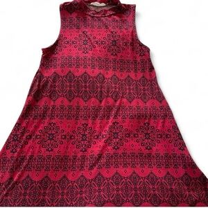 Sleeveless Burgundy and Black Patterned Dress